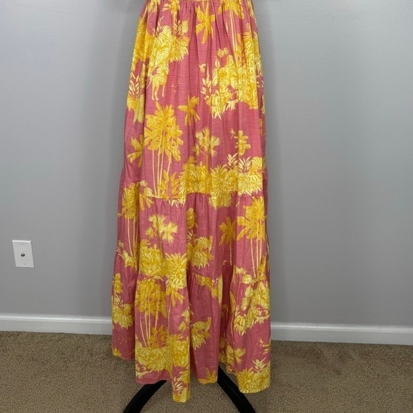 Sheridan French Kelly Dress XL Pink Yellow Floral Tie Strap Smocked Maxi Cotton - Picture 11 of 13
